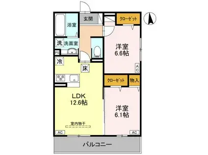 ラ・ルミエール紅雲(2LDK/1階)の間取り写真