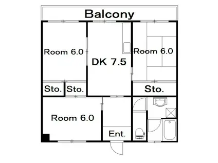 西山ハイツB棟(3DK/3階)の間取り写真