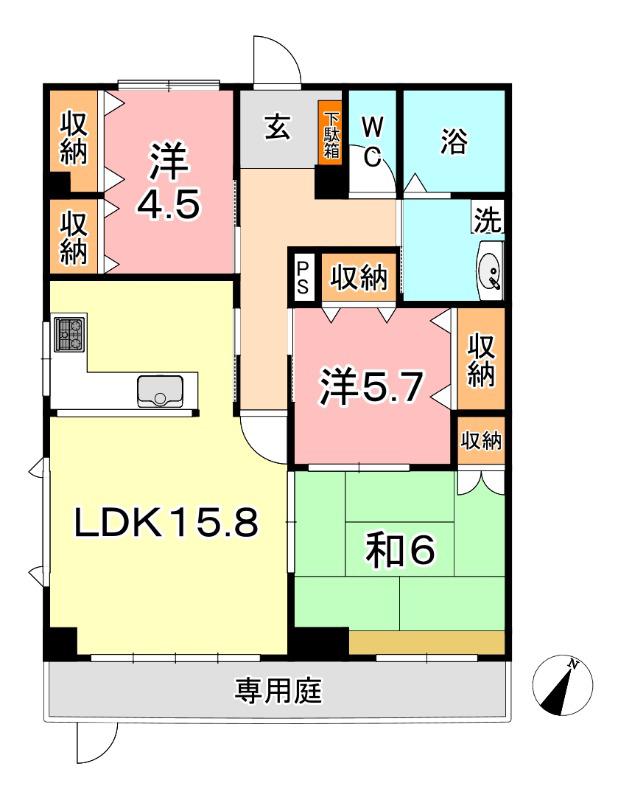 ファミーユ(3LDK/1階)の間取り写真