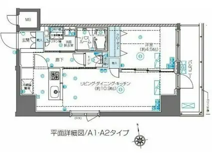 ズーム東新宿(1LDK/3階)の間取り写真