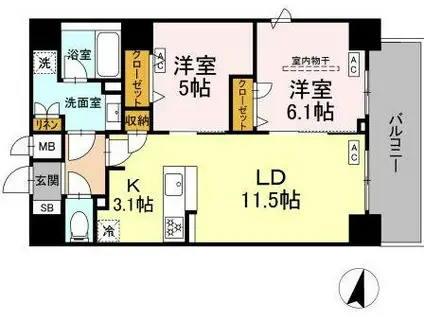 BULL HOUSE(2LDK/5階)の間取り写真