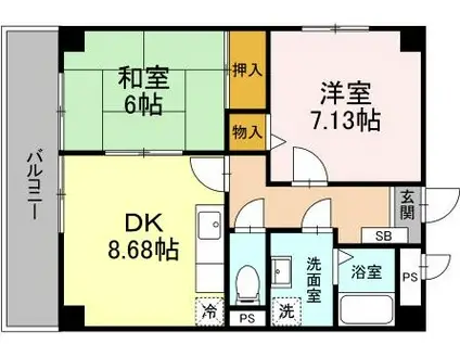 ロイメント名駅(2DK/6階)の間取り写真