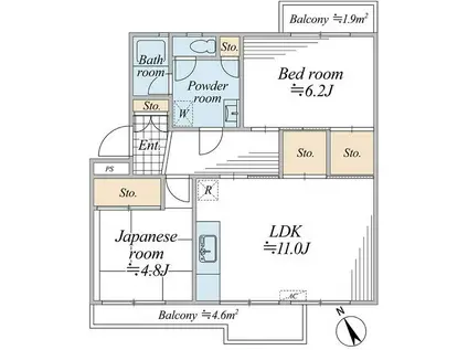 くずは台団地10号棟(2LDK/1階)の間取り写真