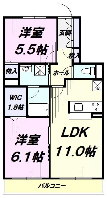 ベルウッドレジデンス2号館(2LDK/2階)の間取り写真