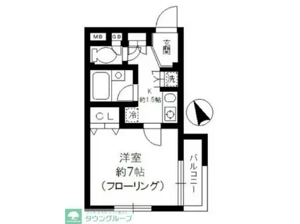 TWIN CORE ウエスト(1K/1階)の間取り写真