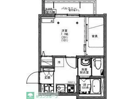 KEIAI RESIDENCE 北小金II(1K/1階)の間取り写真