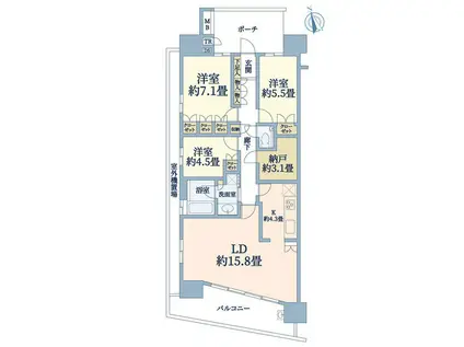 モデラピークス戸塚(3SLDK/10階)の間取り写真