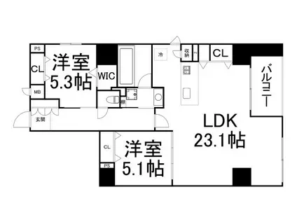 シークレフ北浜(2LDK/2階)の間取り写真