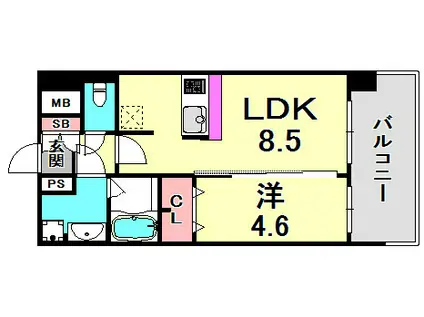 プレサンスKOBEアモーレ(1DK/11階)の間取り写真
