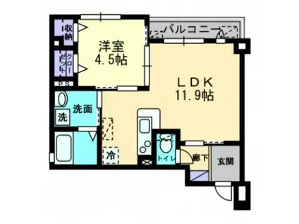 フォブール平和通(1LDK/3階)の間取り写真