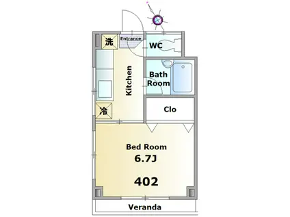 カーサエリヤマ(1K/4階)の間取り写真