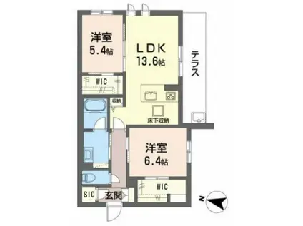 シャーメゾン レフィシア(2LDK/1階)の間取り写真