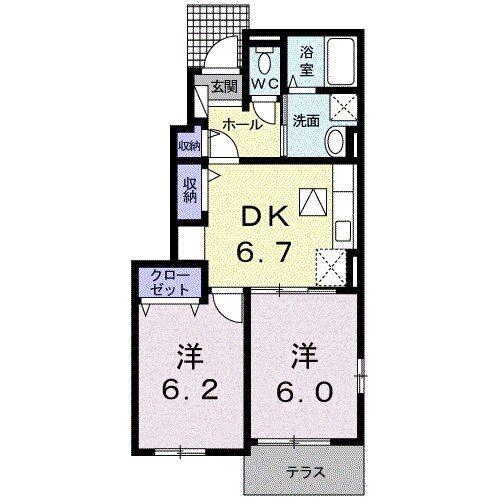 クレメント B(2DK/1階)の間取り写真