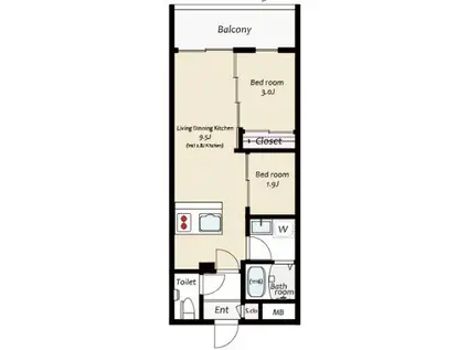 KUZE市川(1SLDK/5階)の間取り写真