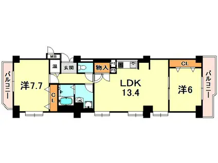 コンドミニアム魚崎(2LDK/5階)の間取り写真