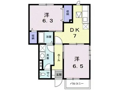 ブルーメハイムA(2DK/1階)の間取り写真