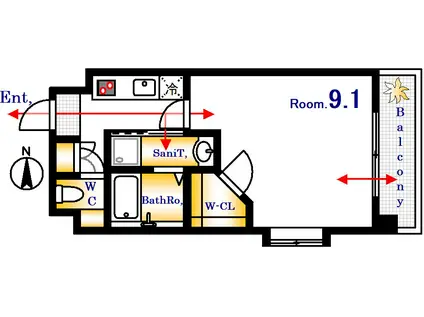 エイトバレー大手町パークレジデンス(1K/4階)の間取り写真