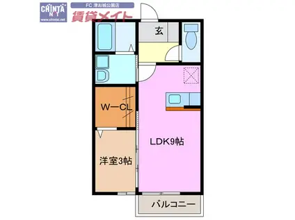 近鉄名古屋線 江戸橋駅 徒歩8分 2階建 築19年(1LDK/2階)の間取り写真