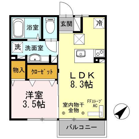 モンテローザ小待B(1LDK/1階)の間取り写真