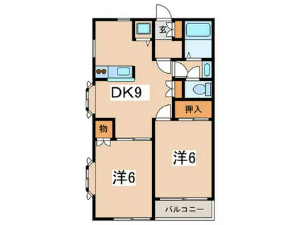 サンヴェール山北II(2DK/1階)の間取り写真