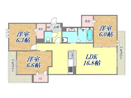 アンバーキューブC(3LDK/3階)の間取り写真