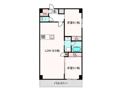 トーシンイーストビル(2LDK/6階)の間取り写真