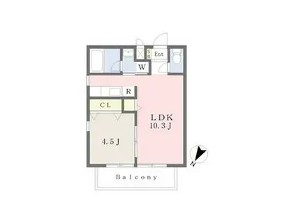 クレサス稚児宮.M(1LDK/4階)の間取り写真