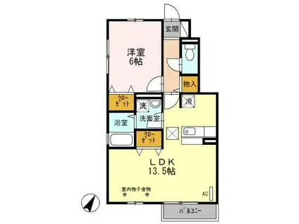 リバークレスト II(1LDK/1階)の間取り写真