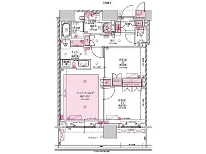BRILLIATOWER西新 2008号(2LDK/20階)の間取り写真
