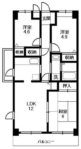 エルメゾン(3LDK/6階)の間取り写真
