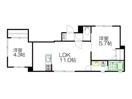 ヴィエルジュ阿佐谷B棟(2LDK/1階)の間取り写真