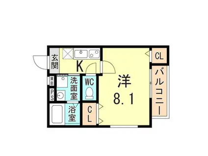 フジパレス立花川辺公園ウエスト(1K/2階)の間取り写真