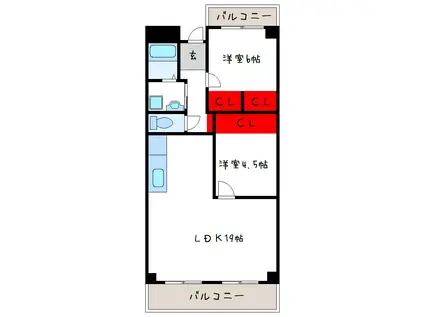 ボスクリオ(2LDK/1階)の間取り写真