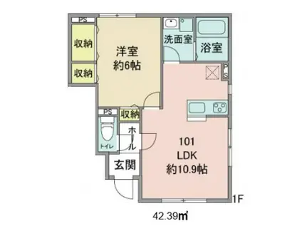 イーストアウルA棟(1LDK/1階)の間取り写真