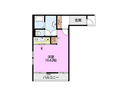 クレアーレ浜浦(ワンルーム/2階)の間取り写真