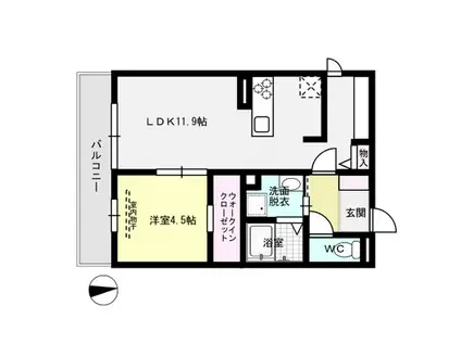 ウエストヒルズ那珂川(1LDK/3階)の間取り写真