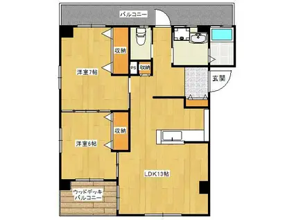 クリスタルパレス新都心(2LDK/3階)の間取り写真