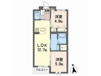 シャーメゾンガーデン福島B(2LDK/1階)の間取り写真