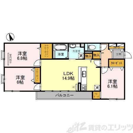 BELLE CEREZO古曽部(3LDK/2階)の間取り写真
