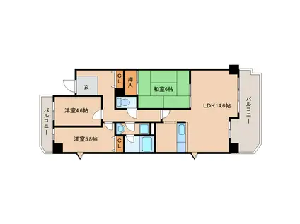 セレス学園前(3LDK/5階)の間取り写真