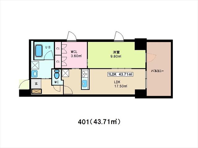 GREENHILLS ふれあいの丘(1LDK/4階)の間取り写真