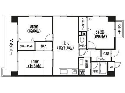 パレ・リオンドール(3LDK/6階)の間取り写真