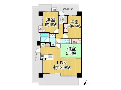 ワコーレ伊丹宮ノ前(3LDK/6階)の間取り写真