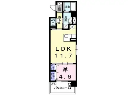 ラ・コリーナII(1LDK/6階)の間取り写真