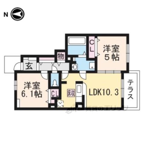 ウッディ オアシス Ⅱ(2LDK/1階)の間取り写真