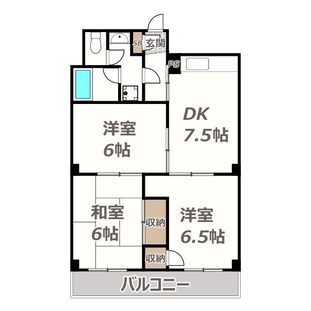 レジデンス・ハイビレッジ(3DK/2階)の間取り写真