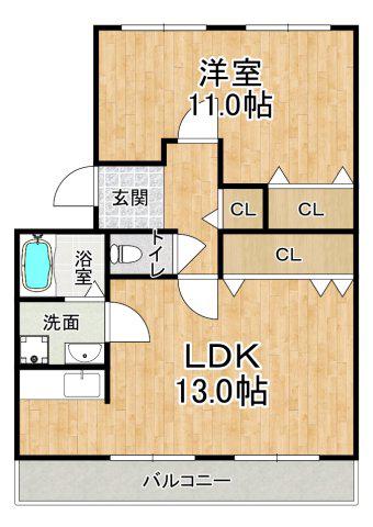 パラシオン有瀬(1LDK/1階)の間取り写真