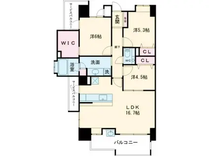 アクタス籠町グランミライ(3LDK/9階)の間取り写真
