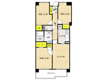 パークプレイスIII(3LDK/6階)の間取り写真