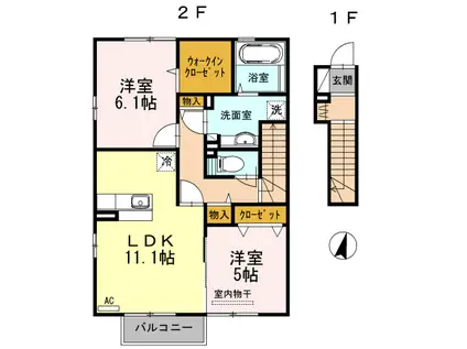 クローバーハウス D202(2LDK/2階)の間取り写真